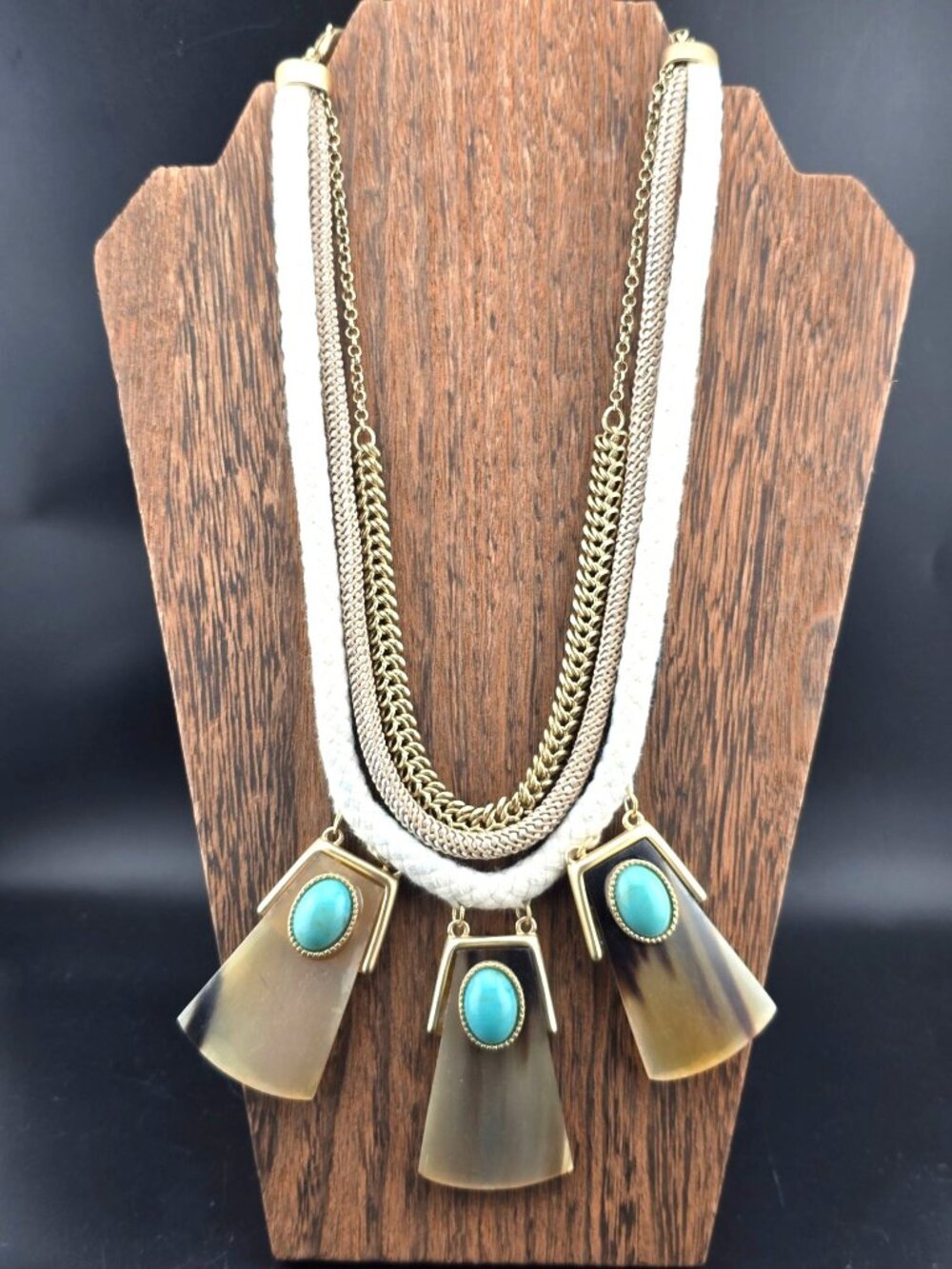 Chicos Egyptian Revival Multi-Strand Necklace Faux Turquoise & Gold-Tone Accents - Picture 2 of 8